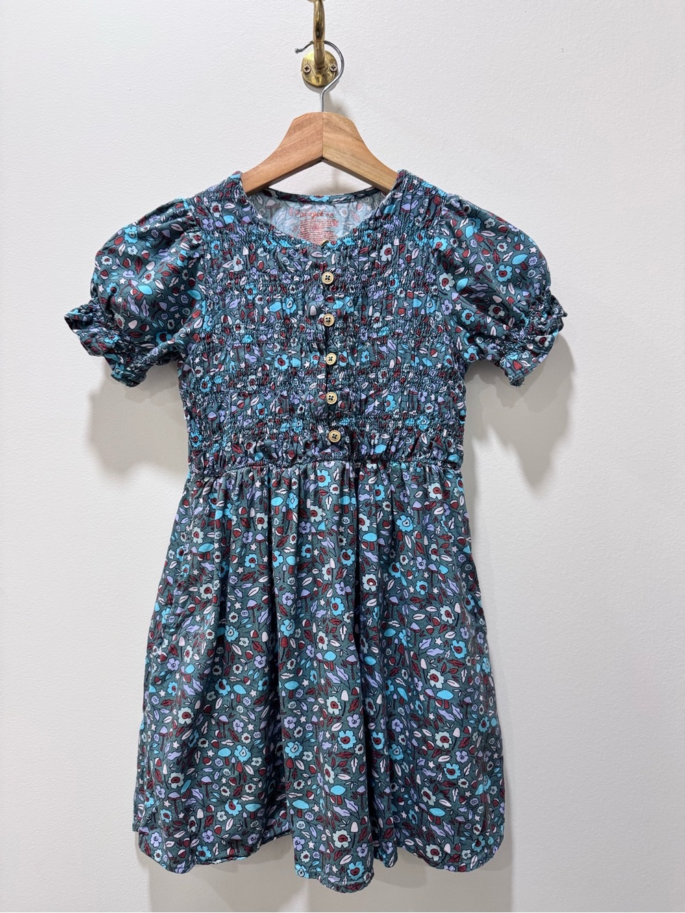 Cat & Jack Blue Floral Smocked Puff-Sleeve Dress